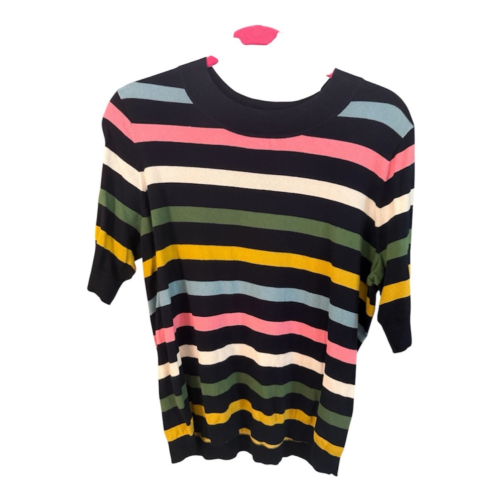 Boden Colorful Striped Crew Neck Short Sleeve Sweater Large